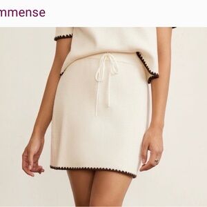 Commense Cream Mini Skirt with Brown Accents